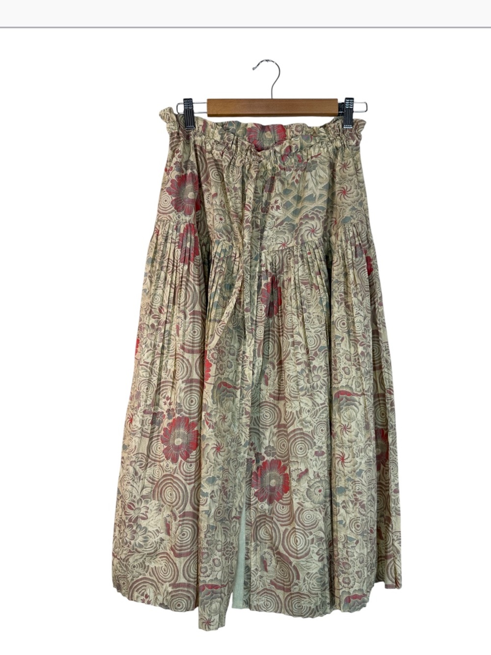 Ulla Johnson Tan Floral Pleated Maxi Skirt Womens 4 Boho Peasant Cotton Luxury